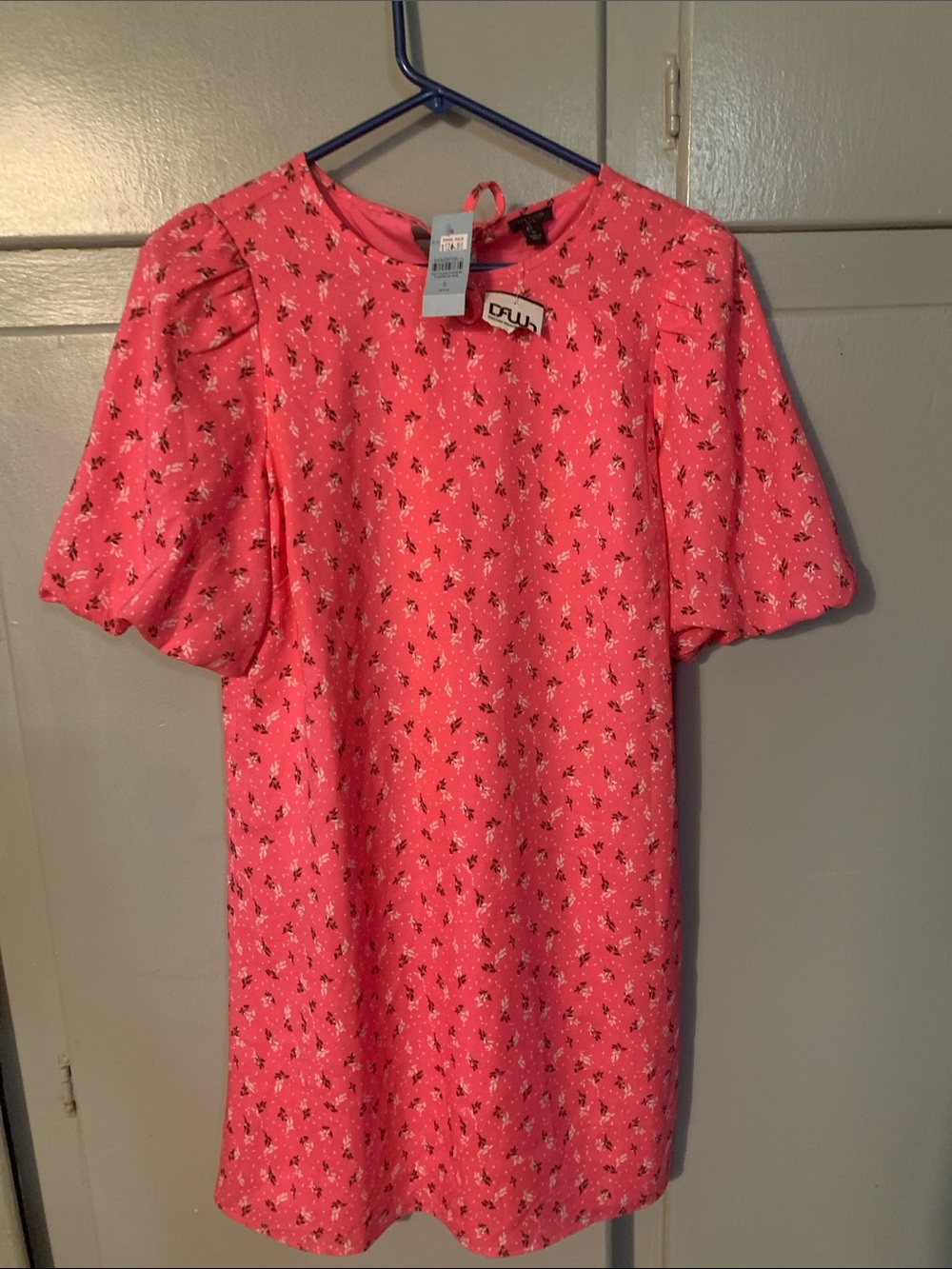 Women Pink Puff-Sleeve Floral Dress